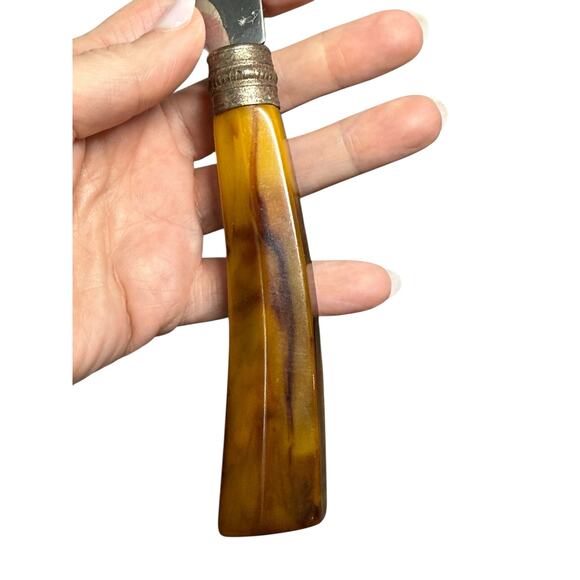 Vintage Blade Serrated Knife Stainless Steel Butterscotch Swirl Bakelite Handle - Picture 5 of 7